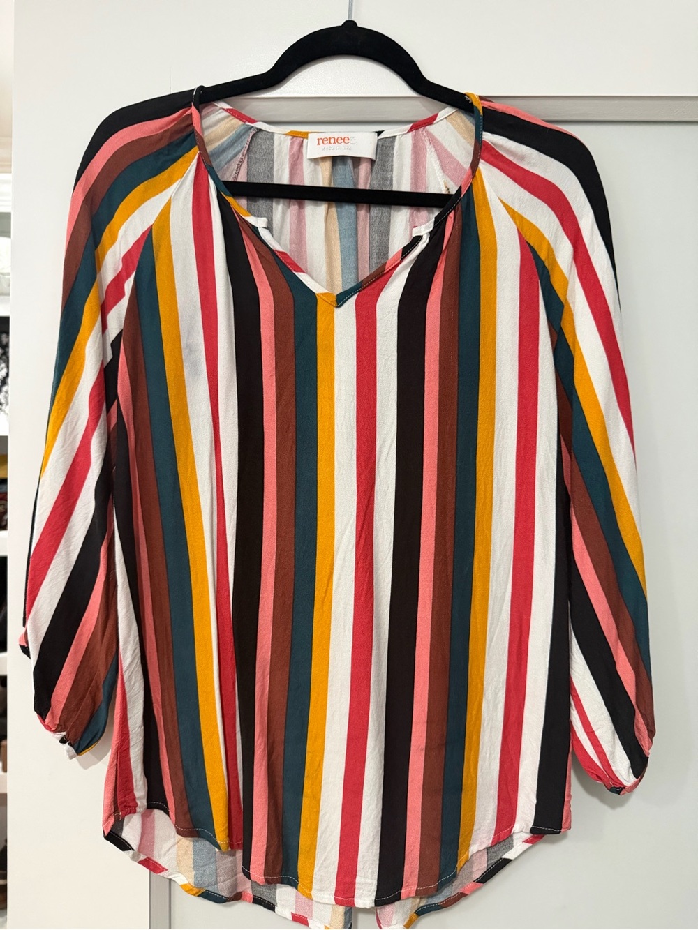 Renee C. Striped V-Neck Blouse in Multi-Color- Medium